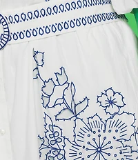 Eliza J Plus Size Embroidered Split V-Neckline Short Sleeve Shirt Dress