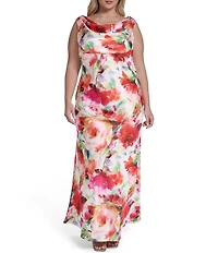 Eliza J Plus Size Floral Print Cowl Neck Sleeveless Gown