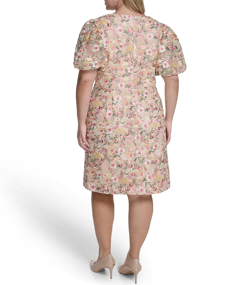 Eliza J Plus Size Floral Print V-Neck Puff Sleeve Fit & Flare Dress