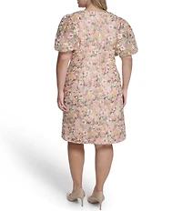 Eliza J Plus Size Floral Print V-Neck Puff Sleeve Fit & Flare Dress