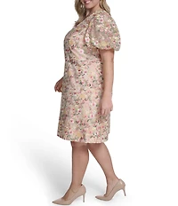Eliza J Plus Size Floral Print V-Neck Puff Sleeve Fit & Flare Dress