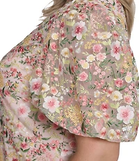Eliza J Plus Size Floral Print V-Neck Puff Sleeve Fit & Flare Dress