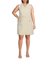 Eliza J Plus Size Notch Collar Stretch Crepe Boucle A-Line Dress