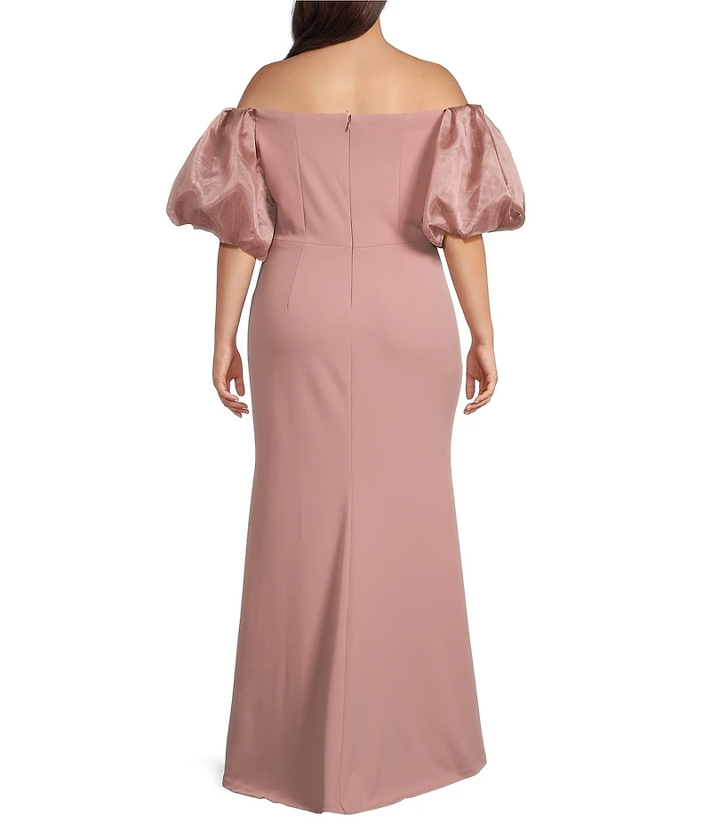 Eliza J Plus Size Off the Shoulder Puff Sleeve Sheath Gown