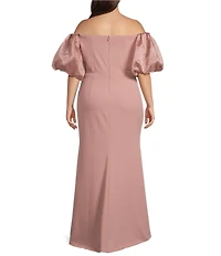 Eliza J Plus Size Off the Shoulder Puff Sleeve Sheath Gown