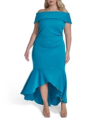 Eliza J Plus Size Off The Shoulder Side Ruched High Low Dress