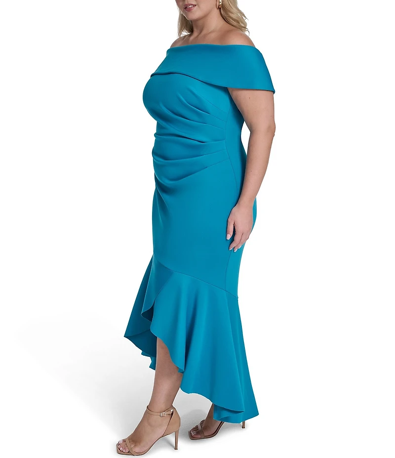 Eliza J Plus Size Off The Shoulder Side Ruched High Low Dress