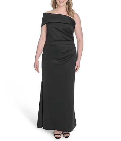 Eliza J Plus Size One Shoulder Side Ruched Long Dress