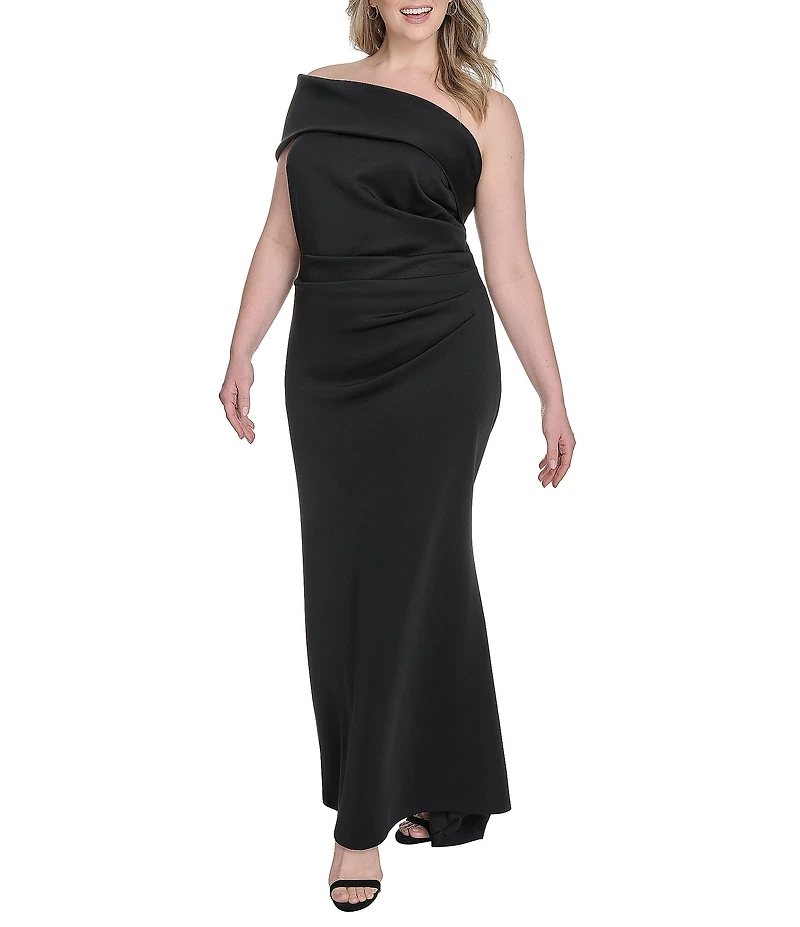 Eliza J Plus Size One Shoulder Side Ruched Long Dress