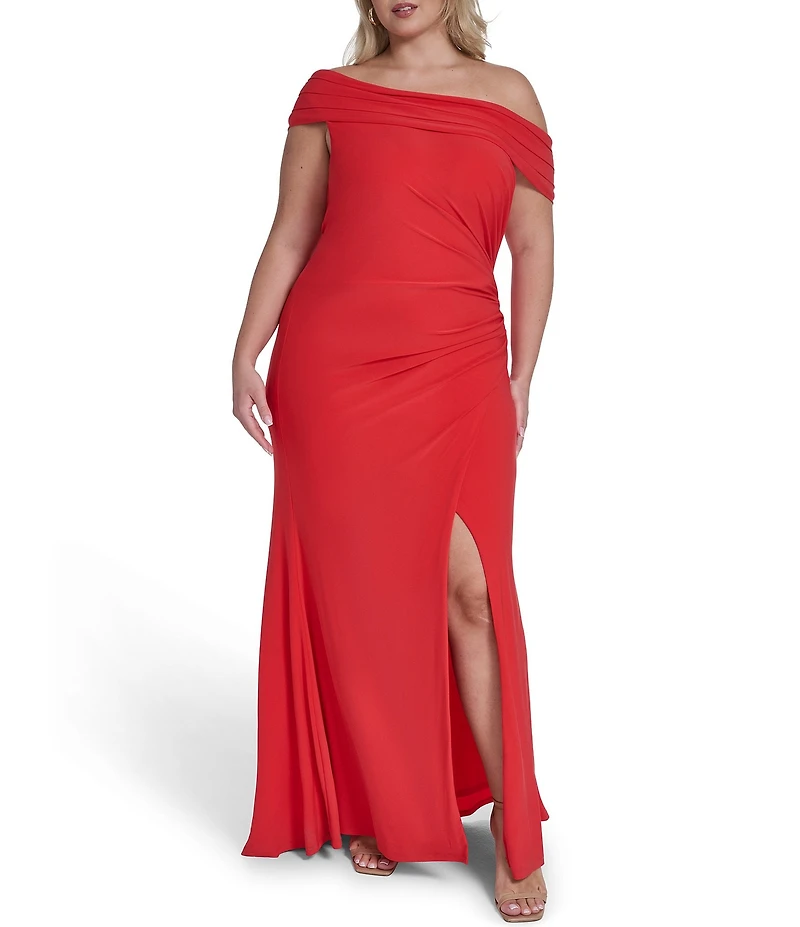 Eliza J Plus Size One Shoulder Slit Gown
