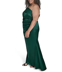Eliza J Plus Size Satin Off The Shoulder Sleeveless Side Tucks Gown