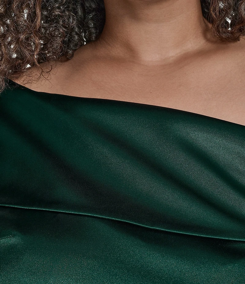 Eliza J Plus Size Satin Off The Shoulder Sleeveless Side Tucks Gown