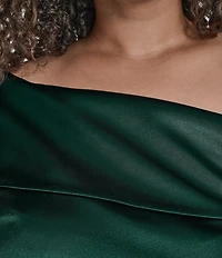 Eliza J Plus Size Satin Off The Shoulder Sleeveless Side Tucks Gown