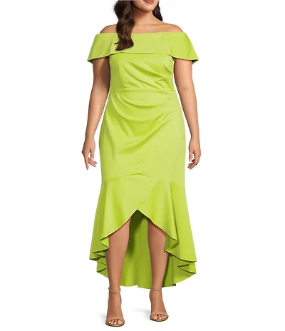 Eliza J Plus Size Short Sleeve Off The Shoulder High/Low Midi Dress