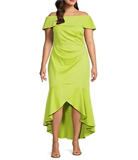 Eliza J Plus Size Short Sleeve Off The Shoulder High/Low Midi Dress