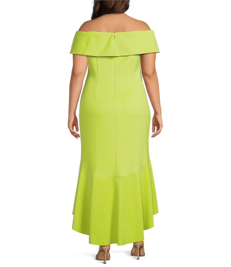 Eliza J Plus Size Short Sleeve Off The Shoulder High/Low Midi Dress