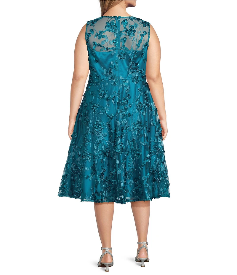 Eliza J Plus Size V-Neck 3D Floral Fit And Flare Midi Dress