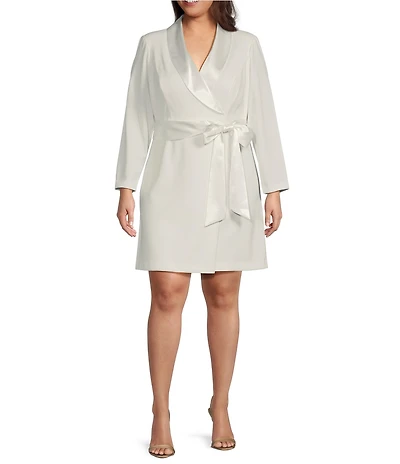 Eliza J Plus Size V-Neck Long Sleeve Scuba Crepe and Satin Tuxedo Sheath Dress