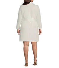 Eliza J Plus Size V-Neck Long Sleeve Scuba Crepe and Satin Tuxedo Sheath Dress