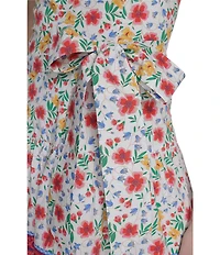 Eliza J Poplin Floral Print Square Neck Sleeveless Bow Tie Ruffle A-Line Dress