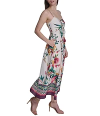 Eliza J Printed Ruched Front Midi Dress