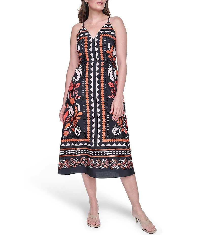 Eliza J Printed Tie Back Midi Dress