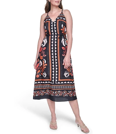 Eliza J Printed Tie Back Midi Dress