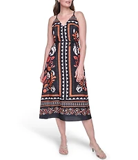 Eliza J Printed Tie Back Midi Dress