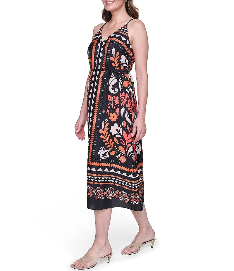 Eliza J Printed Tie Back Midi Dress