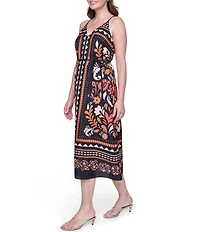 Eliza J Printed Tie Back Midi Dress