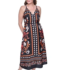 Eliza J Printed Tie Back Midi Dress