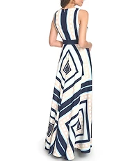 Eliza J Printed V-Neck Sleeveless A-Line Maxi Dress