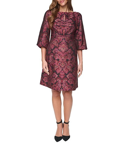 Eliza J Ruched Keyhole Long Sleeve Jacquard Mini Dress
