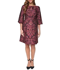 Eliza J Ruched Keyhole Long Sleeve Jacquard Mini Dress