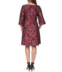 Eliza J Ruched Keyhole Long Sleeve Jacquard Mini Dress