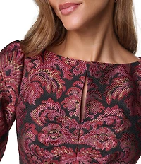 Eliza J Ruched Keyhole Long Sleeve Jacquard Mini Dress