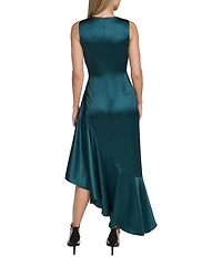 Eliza J Satin Beaded Neck Asymmetrical Sheath Dress