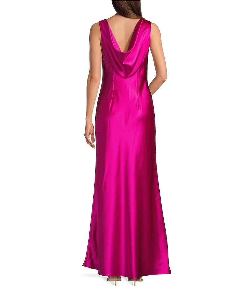 Eliza J Satin Cowl Drape Long Dress