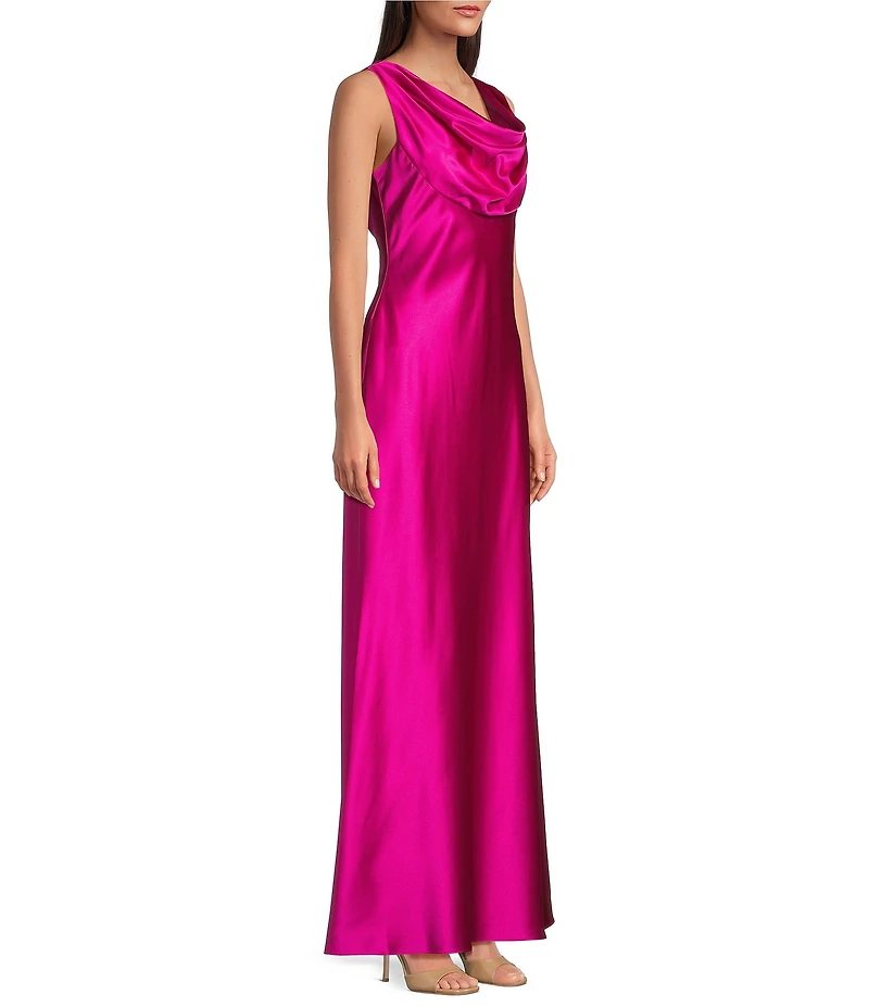 Eliza J Satin Cowl Drape Long Dress