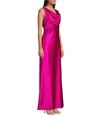 Eliza J Satin Cowl Drape Long Dress