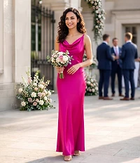 Eliza J Satin Cowl Drape Long Dress