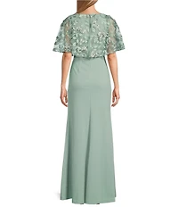 Eliza J Scuba Soutache V-Neck Sleeveless Capelet A-Line Gown
