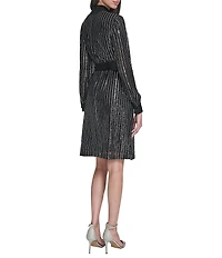 Eliza J Sequin Collared Long Sleeve A-Line Shirt Dress