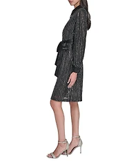 Eliza J Sequin Collared Long Sleeve A-Line Shirt Dress