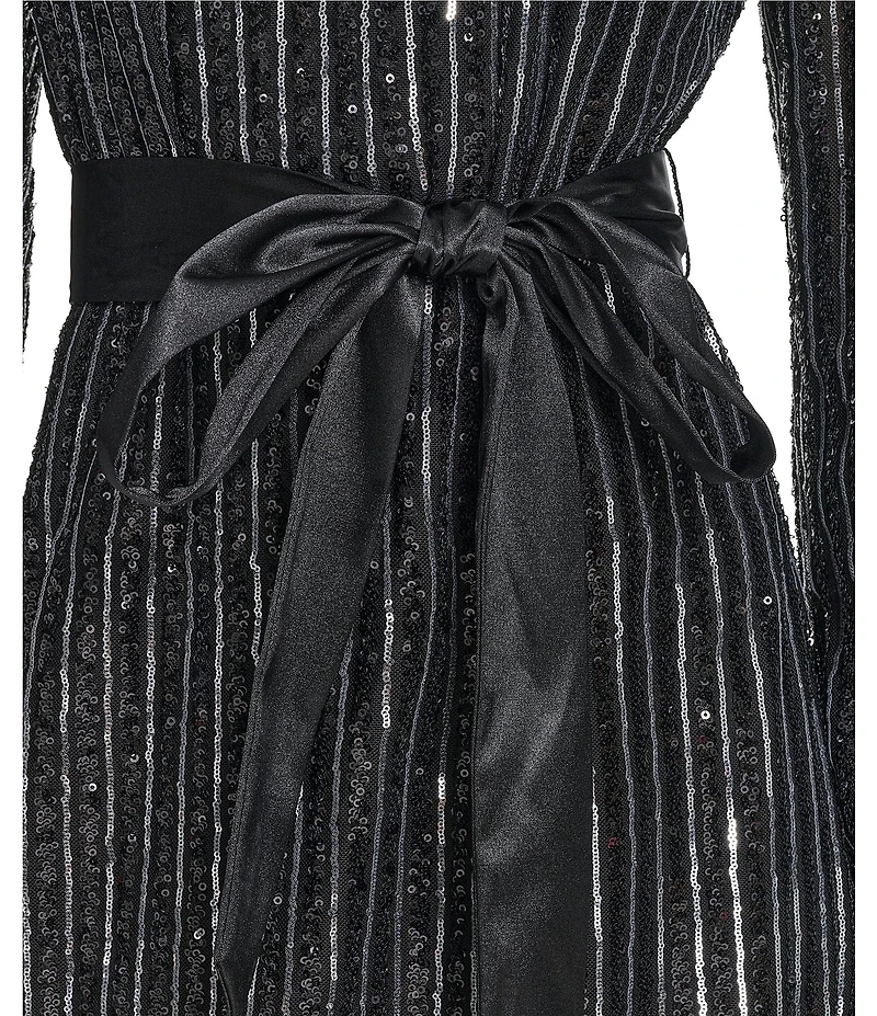 Eliza J Sequin Collared Long Sleeve A-Line Shirt Dress