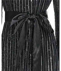 Eliza J Sequin Collared Long Sleeve A-Line Shirt Dress