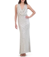 Eliza J Sequin Cowl Neck Sleeveless Blouson Gown