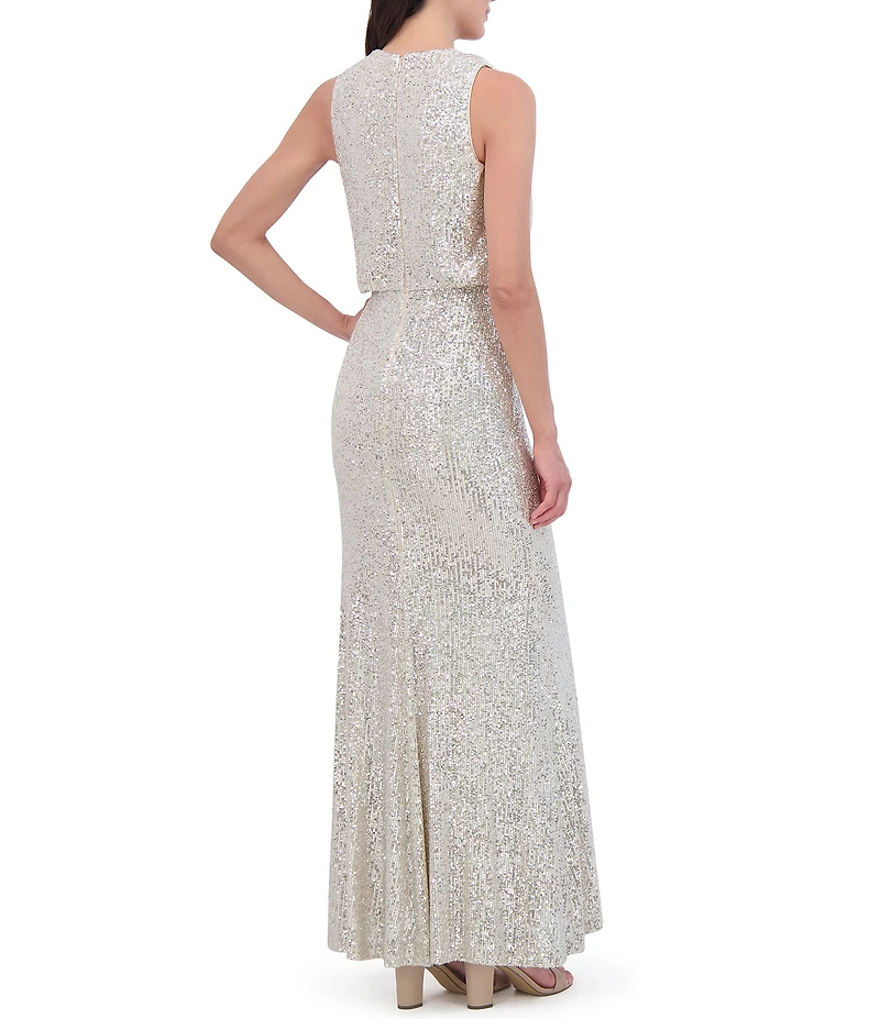 Eliza J Sequin Cowl Neck Sleeveless Blouson Gown