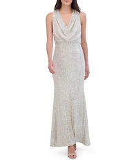 Eliza J Sequin Cowl Neck Sleeveless Blouson Gown