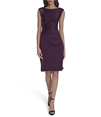 Eliza J Sequin Crew Neck Cap Sleeve Side Tuck Side Beading Sheath Dress